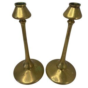 Pair Vintage Brass Heavy Taper Candlesticks Mantelpiece Art Decor Church 12"